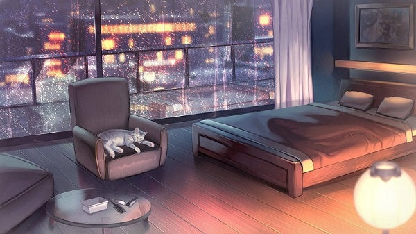 Modern bedroom setup featuring anime light box decor on display, perfect for anime fans' room inspiration.