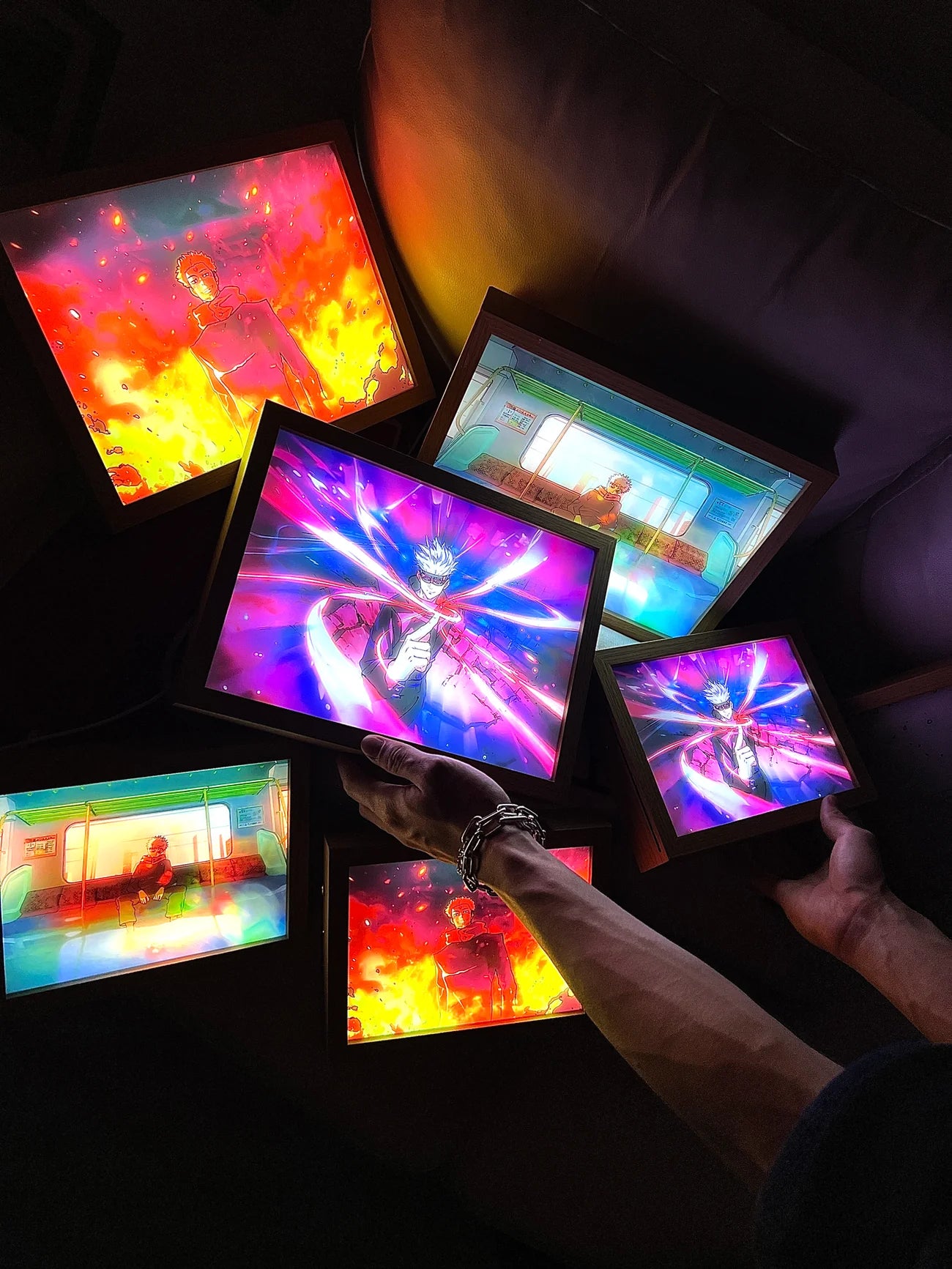 Light Frame anime light boxes from MyAnimeLightbox – glowing LED decor featuring various characters with unique background designs