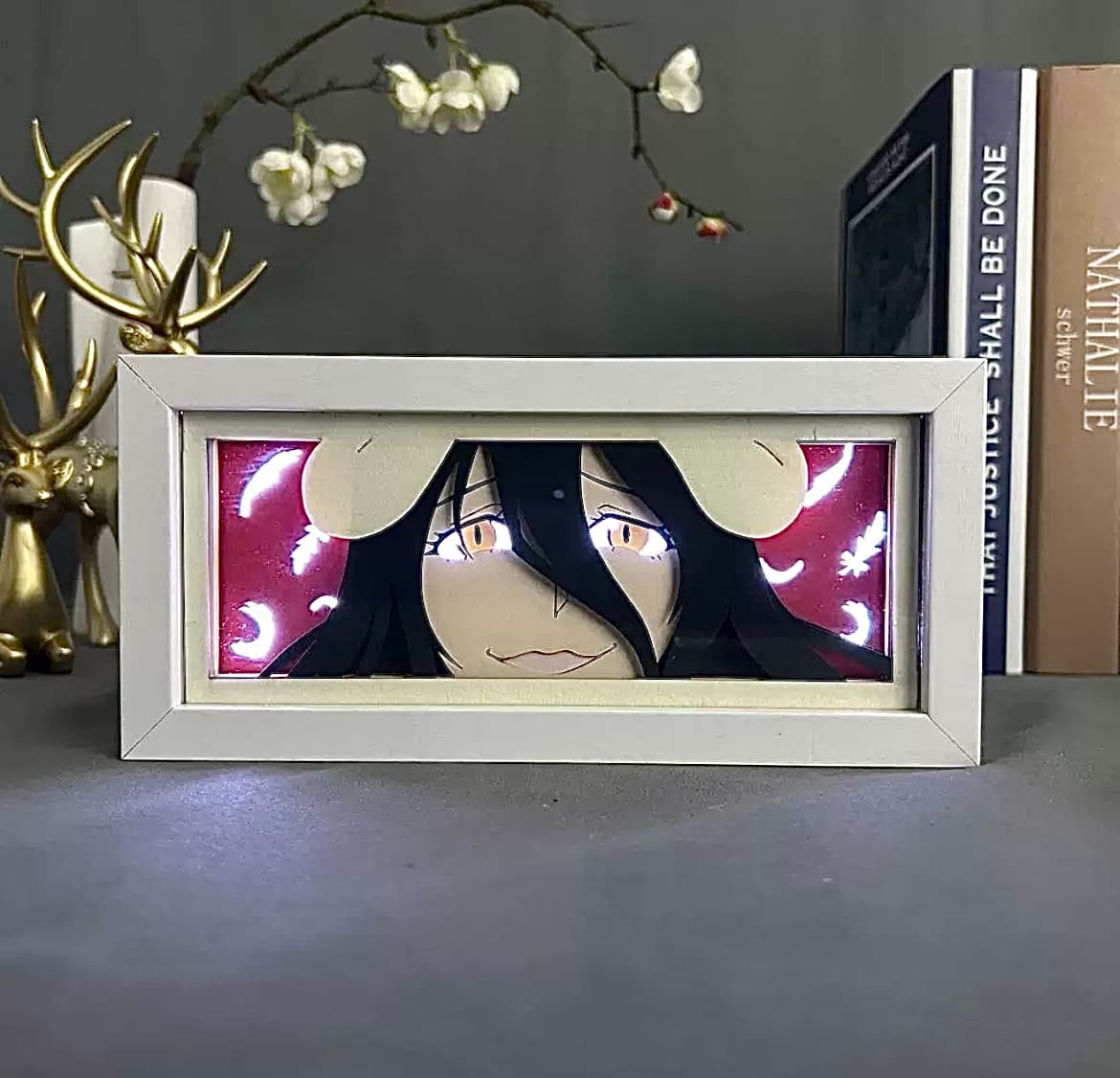 Albedo Ooal Gown light box featured in the Overlord collection at MyAnimeLightbox – glowing LED anime decor with dark fantasy aesthetic