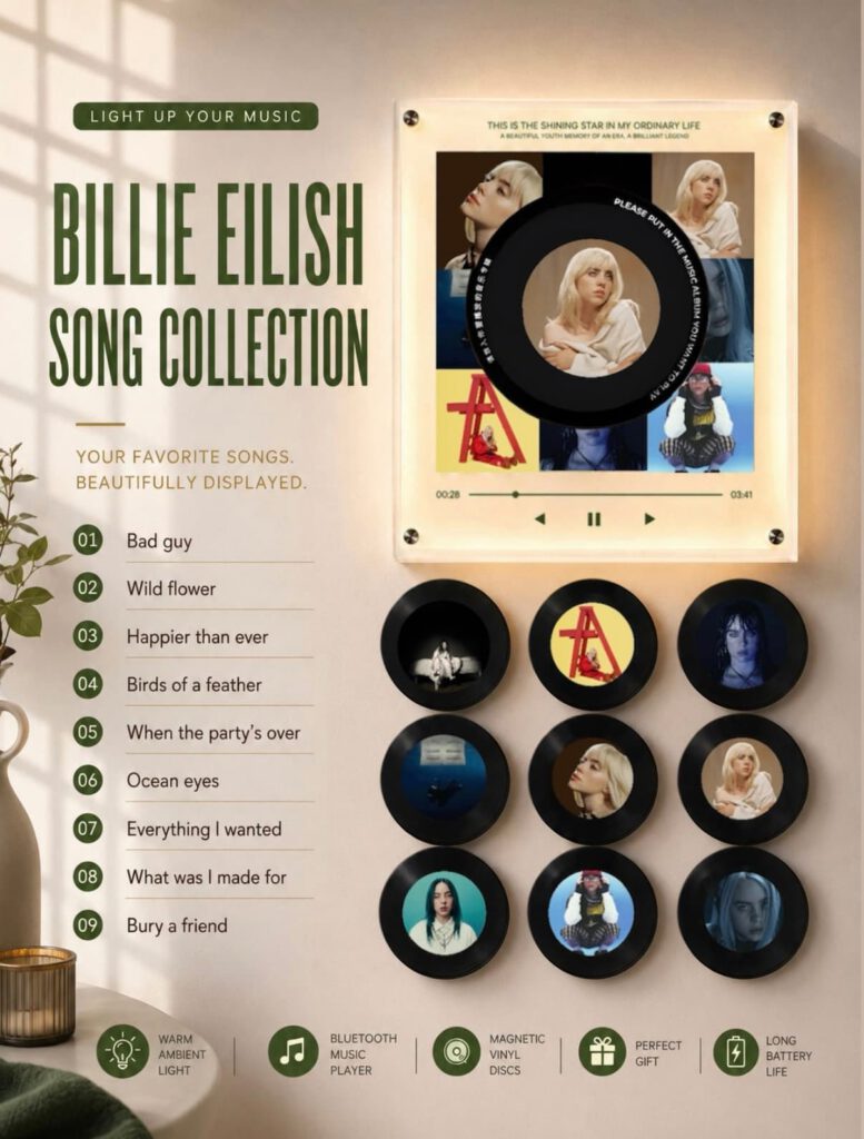 MagneticTunes Billie Eilish Music Box – Magnetic Vinyl Record Player