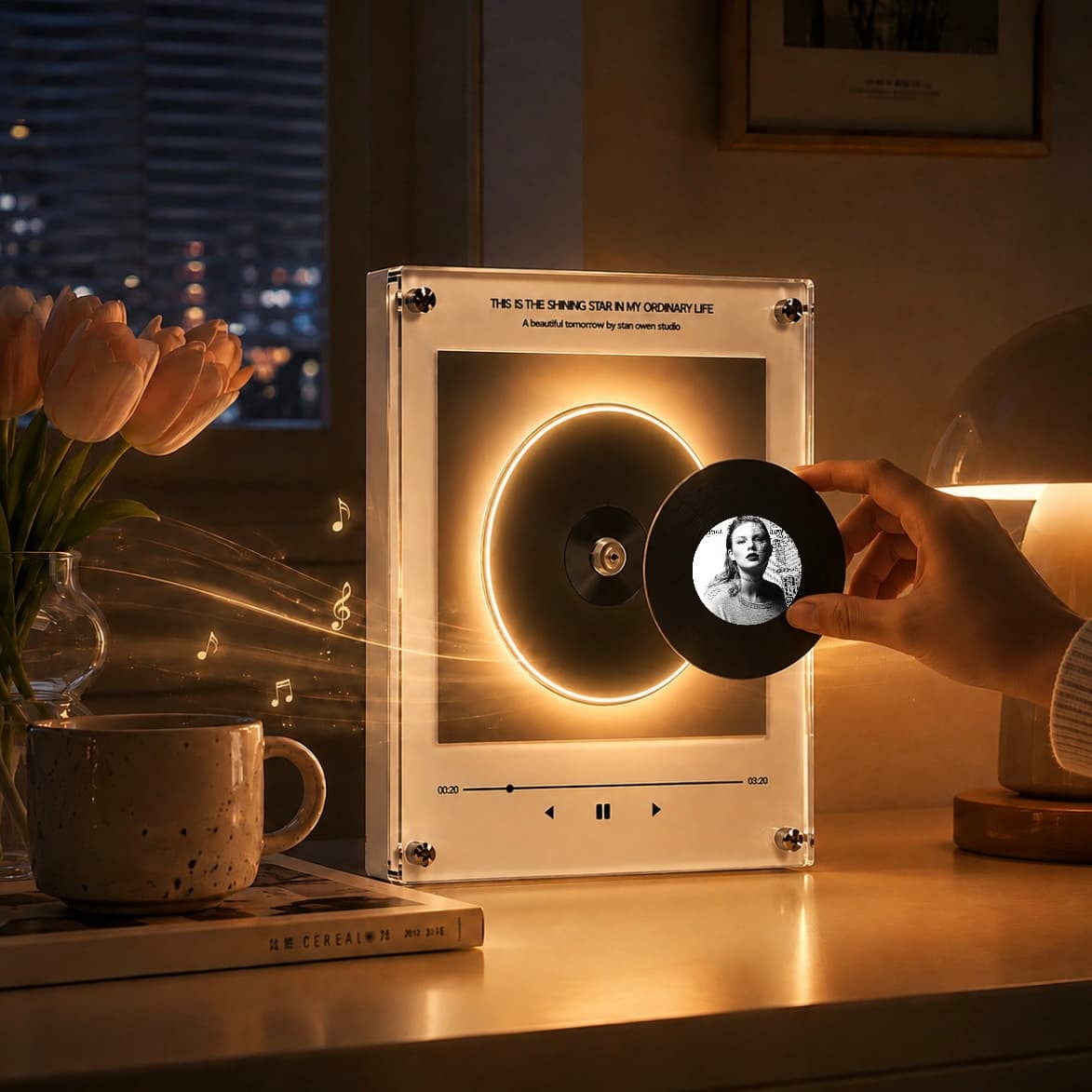 Taylor Swift music box with magnetic vinyl record and warm LED light display